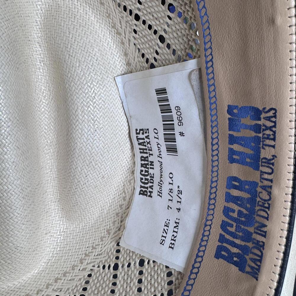 Bigger Hats, Cowboy Hat Hollywood Ivory Size 7 1/8 Straw Hat - Picture 8 of 10